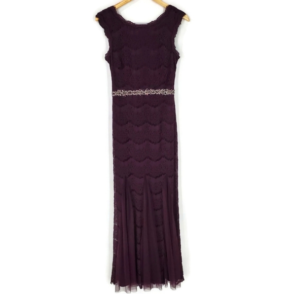 Betsy & Adam Deep Plum Crystal Waist Lace Formal Mother of the Bride Dress SZ 6 - Picture 6 of 16
